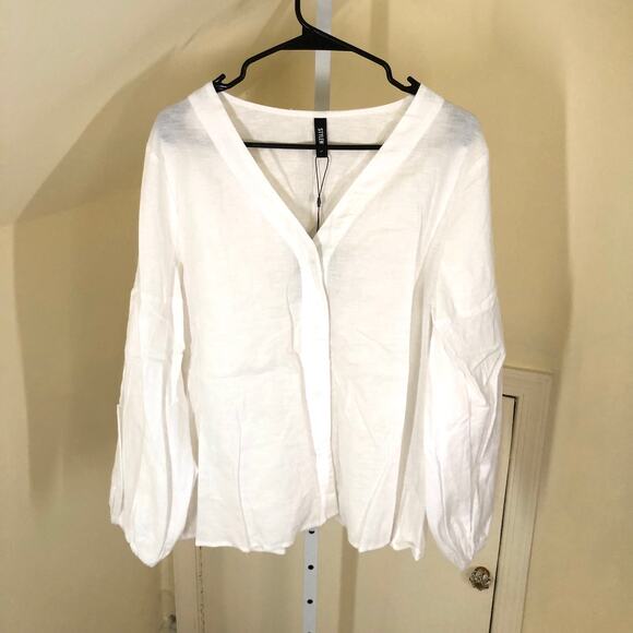 Stylewe NWT White Balloon Sleeve Linen Cotton Blend Blouse Size L - Picture 1 of 7